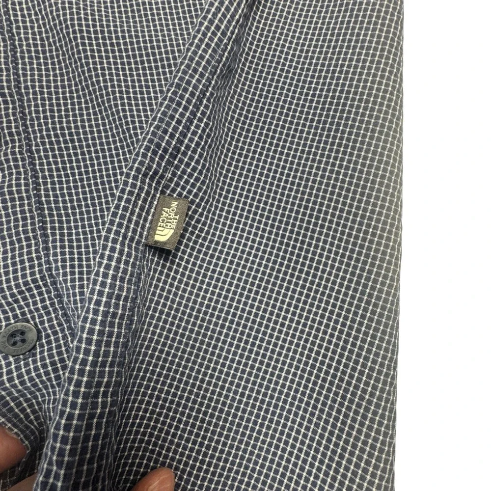 The North Face Mens Blue Micro Check Short Sleeve Button Down Shirt XL